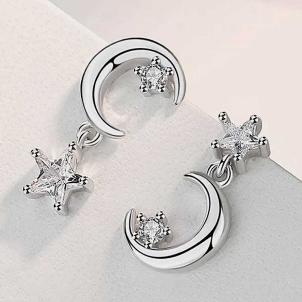 .925 Moon Star Diamond Earrings *NWOT